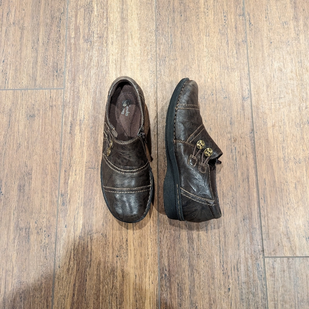 Clarks Collection Women Leather Shoes Black Size 6.5 M Flat Slip On